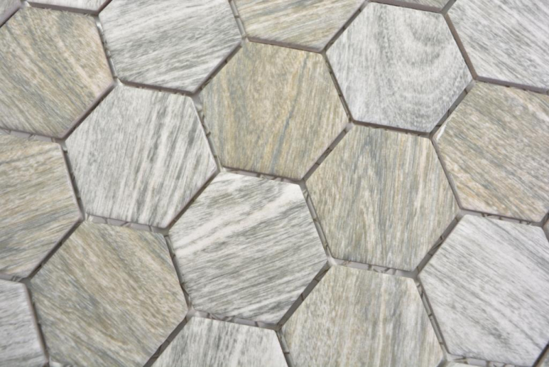 Ceramic mosaic hexagon wood grain gray mosaic tiles wall tile backsplash kitchen bathroom MOS11H-0200_f