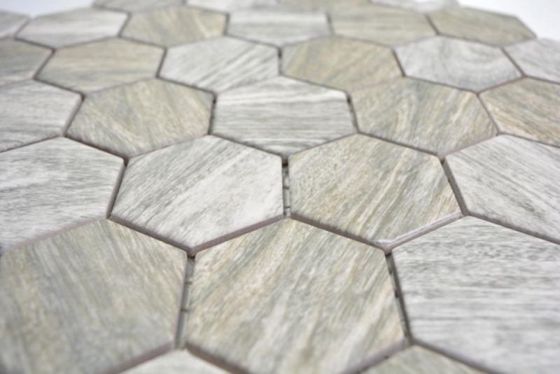 Hexagonal hexagon mosaic tile ceramic wood grain gray brown mix mosaic tile wall tile backsplash kitchen bathroom - MOS11H-0200
