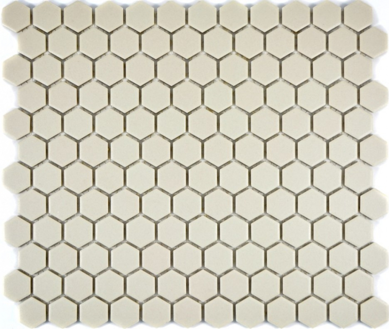Hexagonal hexagon mosaic tile ceramic mini white light beige unglazed non-slip backsplash floor tile - MOS11A-1202-R10