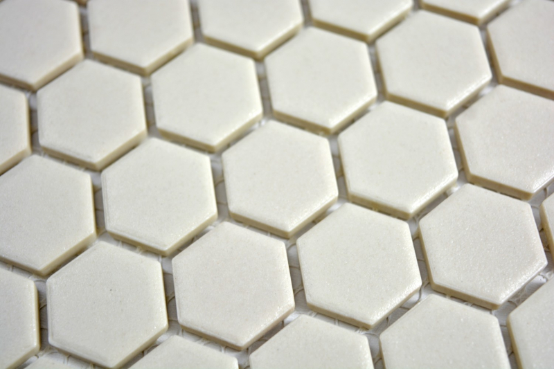 Piastrella di mosaico esagonale in ceramica mini bianca beige chiaro non smaltata antiscivolo - MOS11A-1202-R10