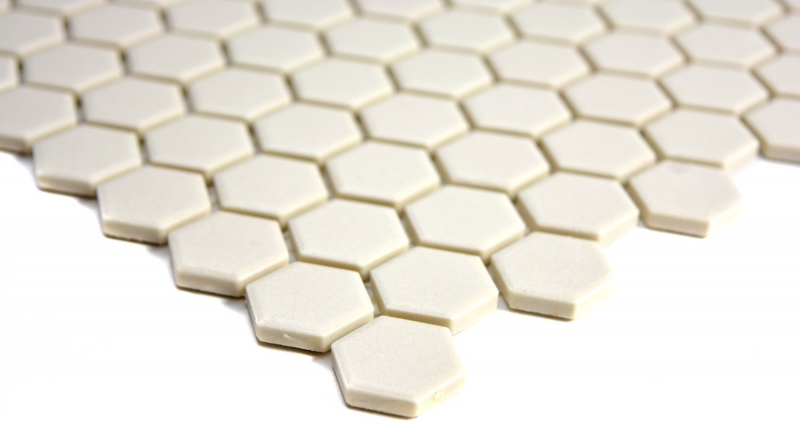 Hexagonal hexagon mosaic tile ceramic mini white light beige unglazed non-slip backsplash floor tile - MOS11A-1202-R10