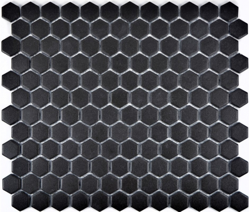 Hexagonale Sechseck Mosaik Fliese Keramik schwarz unglasiert rutschsicher Duschtasse Boden Badfliese - MOS11A-0304-R10