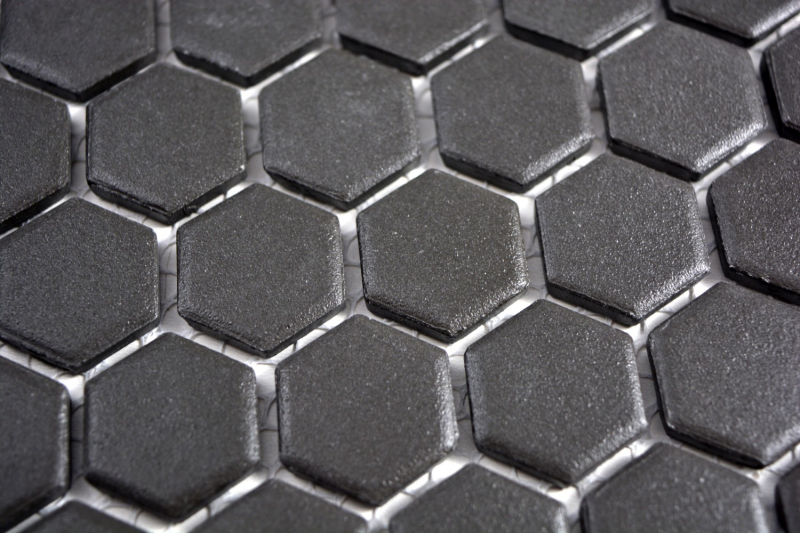 Hexagonal hexagon mosaic tile ceramic black unglazed non-slip shower tray floor bathroom tile - MOS11A-0304-R10