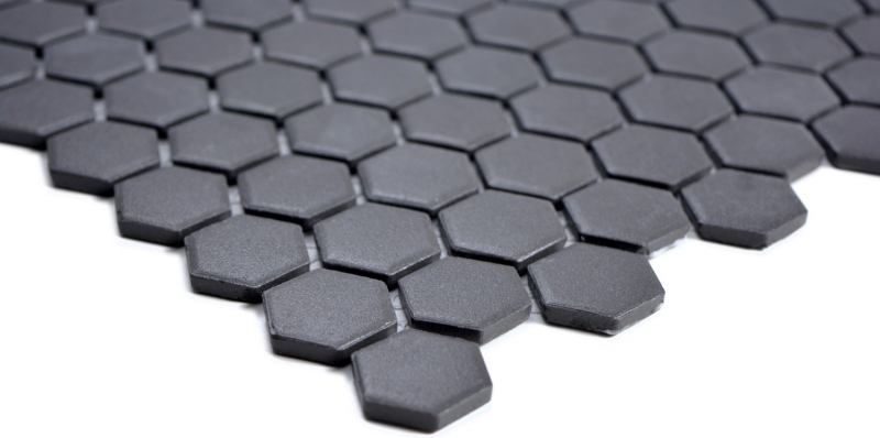 Hexagonale Sechseck Mosaik Fliese Keramik schwarz unglasiert rutschsicher Duschtasse Boden Badfliese - MOS11A-0304-R10