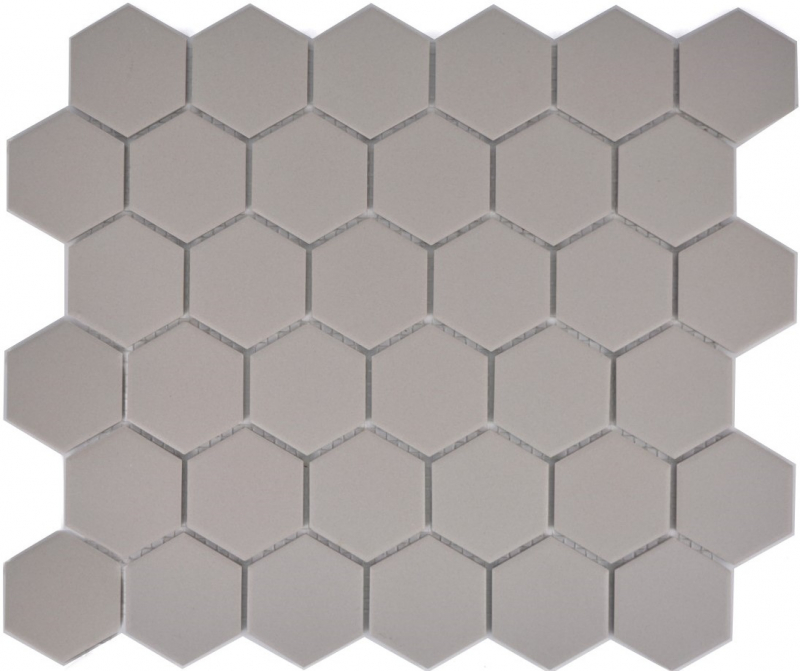 Piastrella di mosaico esagonale in ceramica grigio chiaro non smaltata antiscivolo piatto doccia pavimento bagno - MOS11B-0203-R10