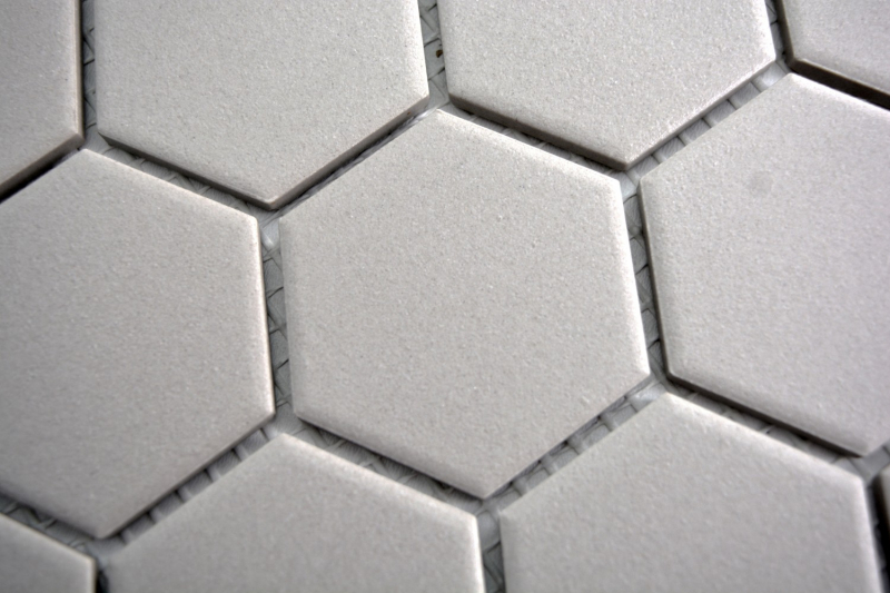 Hexagonale Sechseck Mosaik Fliese Keramik hellgrau unglasiert rutschsicher Duschtasse Duschboden Badfliese - MOS11B-0203-R10