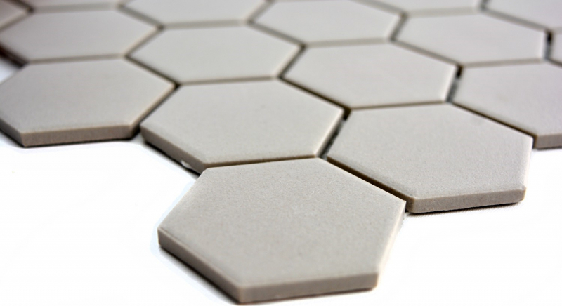 Hexagonale Sechseck Mosaik Fliese Keramik hellgrau unglasiert rutschsicher Duschtasse Duschboden Badfliese - MOS11B-0203-R10
