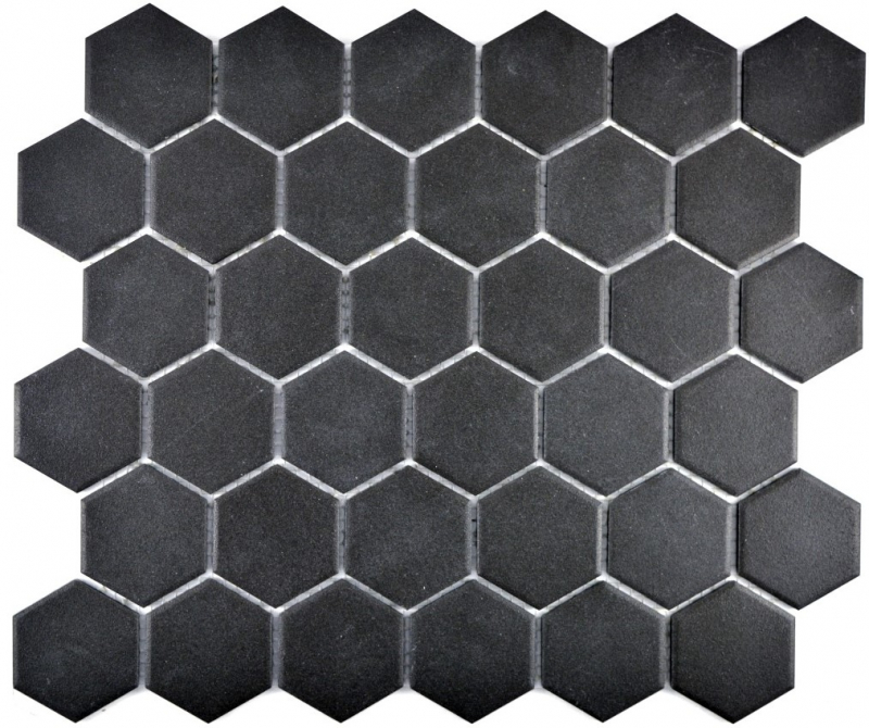 Piastrella di mosaico in ceramica esagonale nera non smaltata MOS11B-0304-R10_f