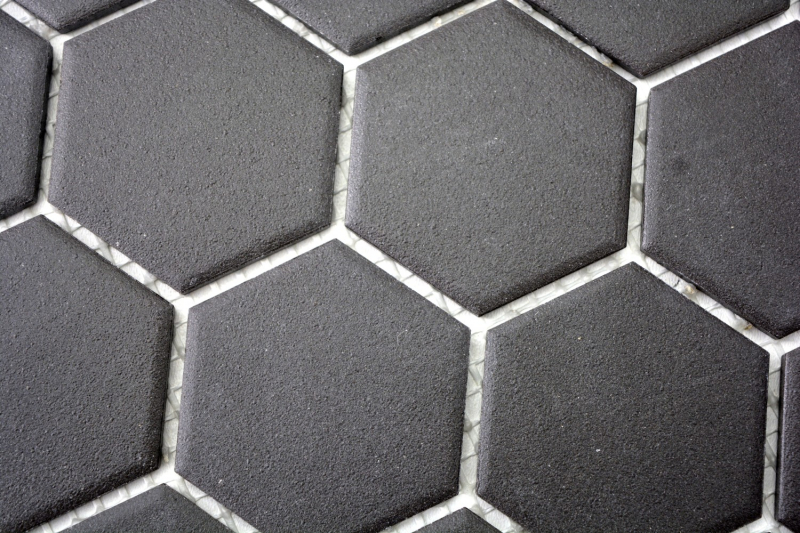 Mosaikfliese Keramik Hexagon schwarz unglasiert MOS11B-0304-R10_f