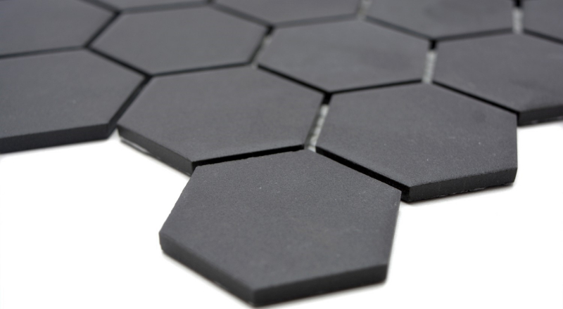 Piastrella di mosaico esagonale in ceramica nera non smaltata antiscivolo piatto doccia parete piscina - MOS11B-0304-R10