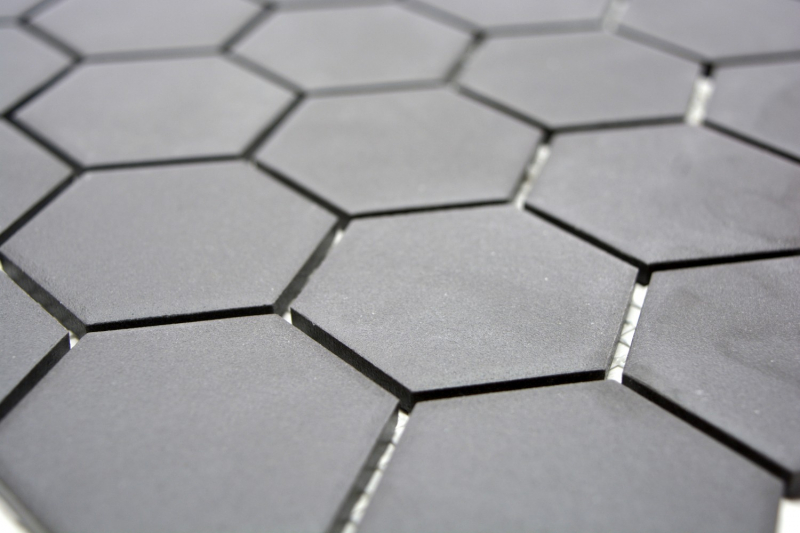 Hexagonal hexagonale mosaïque carreaux de céramique noir non émaillé antidérapant bac de douche piscine mur - MOS11B-0304-R10