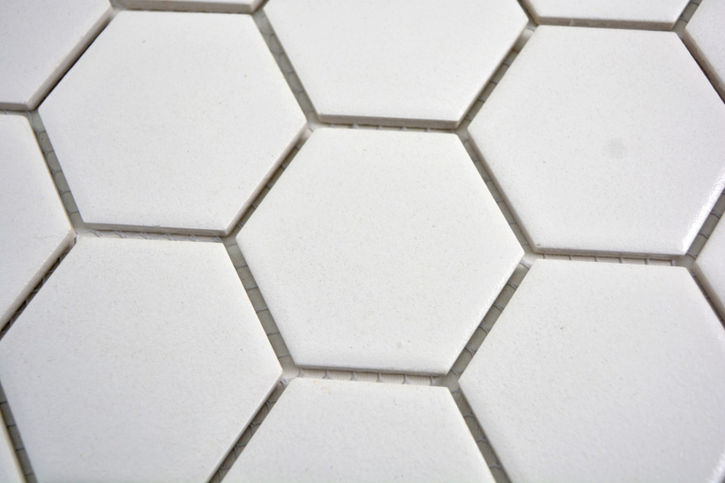 Hexagonale Sechseck Mosaik Fliese Keramik weiß unglasiert rutschsicher Bodenfliese Schwimmbadfliese Duschtasse - MOS11B-0102-R10