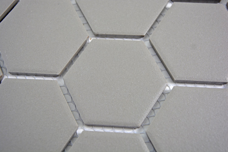 Piastrella di mosaico in ceramica esagonale grigio non smaltato MOS11B-0202-R10_f