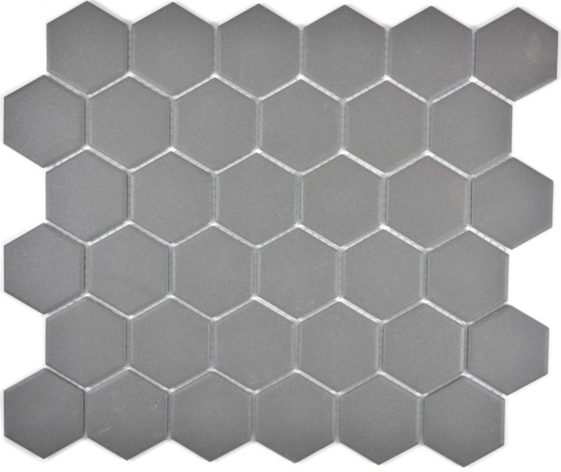 Hexagonale Sechseck Mosaik Fliese Keramik dunkelgrau unglasiert rutschsicher Duschboden Fliesenspiegel Bad - MOS11B-0213-R10