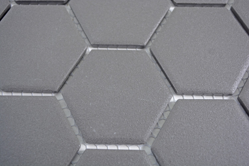 Hexagonale Sechseck Mosaik Fliese Keramik dunkelgrau unglasiert rutschsicher Duschboden Fliesenspiegel Bad - MOS11B-0213-R10