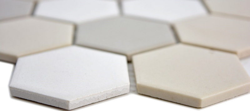 Piastrella esagonale a mosaico in ceramica bianca beige chiaro marrone fango non smaltata pavimento antiscivolo piatto doccia - MOS11B-1122-R10