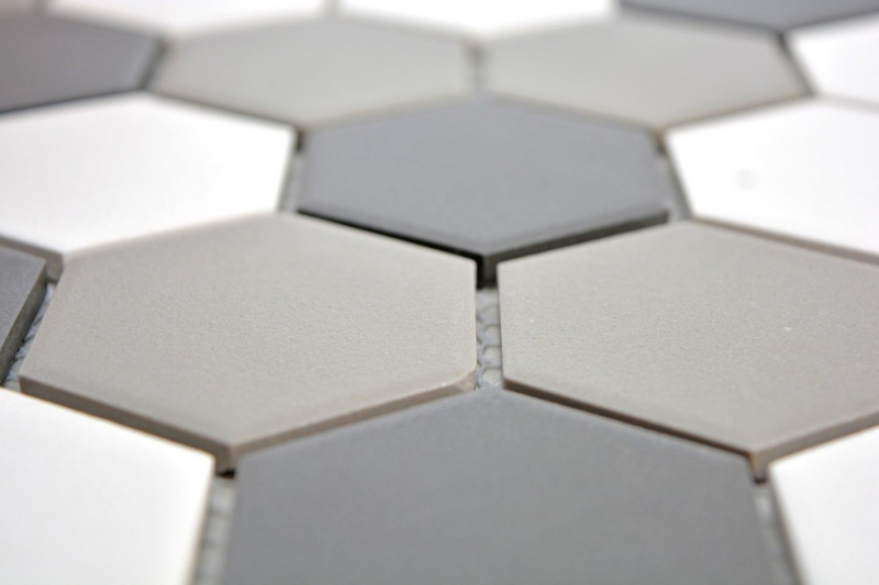 Piastrella di mosaico esagonale in ceramica bianca grigia nera non smaltata antiscivolo piastrella backsplash bagno - MOS11B-0123-R10