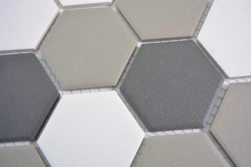 Piastrella di mosaico esagonale in ceramica bianca grigia nera non smaltata antiscivolo piastrella backsplash bagno - MOS11B-0123-R10