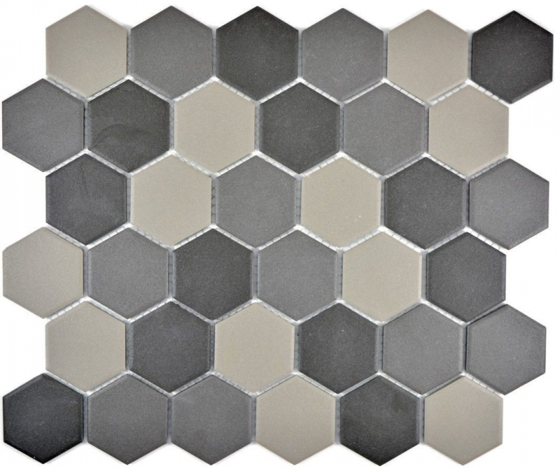 Hexagonal Hexagonal Carreau Mosaïque Céramique gris boue gris foncé noir non émaillé antidérapant salle de bain cuisine - MOS11B-2313-R10