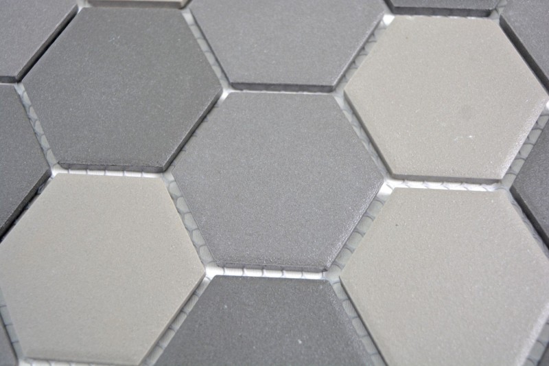 Piastrella di mosaico esagonale in ceramica grigio fango grigio scuro nero non smaltato antiscivolo bagno cucina - MOS11B-2313-R10