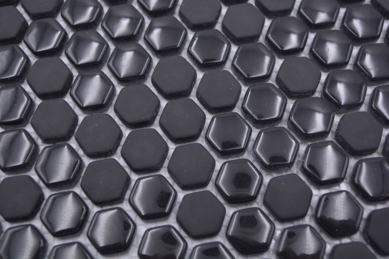 Glasmosaik Hexagonal Sechseckmosaik schwarz glänzend matt Mosaikfliese Wand Fliesenspiegel Küche Bad