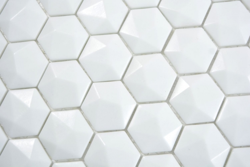 Mosaico di vetro esagonale esagonale mosaico bianco 3D mosaico piastrelle parete backsplash cucina bagno MOS11-AR01_f