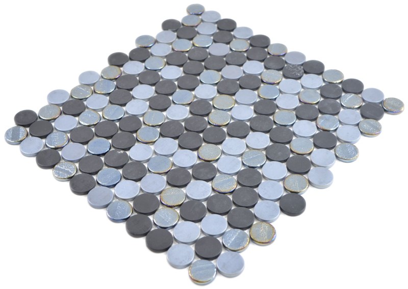 Button mosaic Loop round mosaic blue anthracite mosaic tile wall tile backsplash kitchen bathroom MOS129-R05