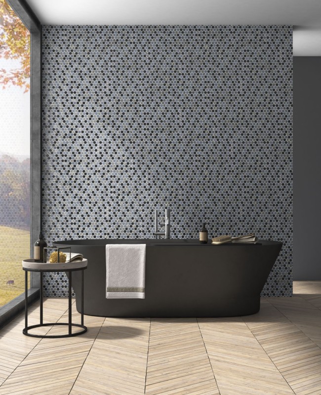 Pulsante mosaico Loop rotondo mosaico blu antracite piastrelle muro piastrelle backsplash cucina bagno MOS129-R05