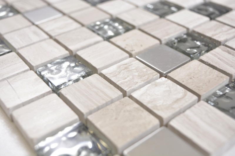 Pietra naturale rustica vetro mosaico piastrelle acciaio inox grigio bianco argento chiaro muro piastrelle backsplash cucina piastrelle bagno WC - MOS82-0108