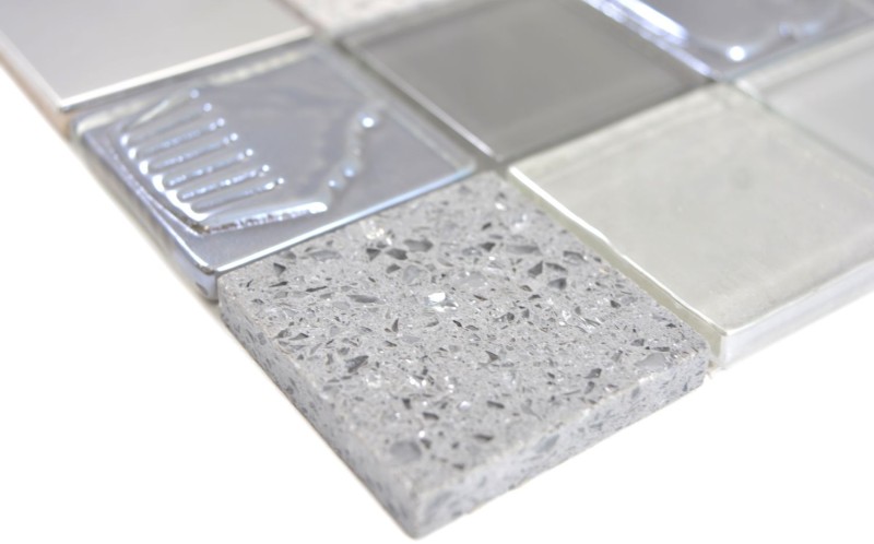 Mosaico di vetro tessere di mosaico pietra artificiale acciaio rilievo grigio grafite crema parete piastrelle backsplash cucina bagno MOS88-0217