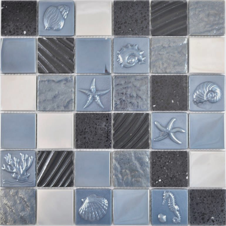 Mosaico di vetro tessere di mosaico pietra artificiale acciaio rilievo nero antracite grafite piastrelle backsplash cucina bagno MOS88-2717