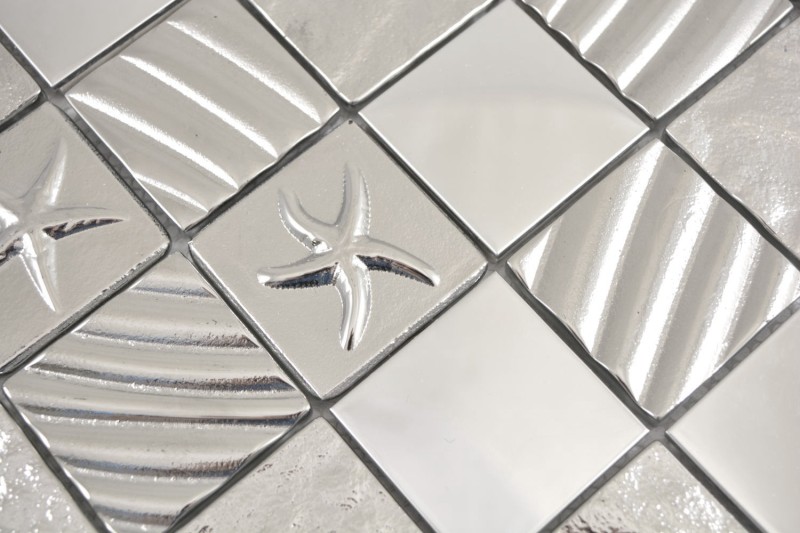 Mosaico di vetro tessere di mosaico acciaio aspetto rilievo argento crema muro piastrelle backsplash cucina bagno MOS88-2222