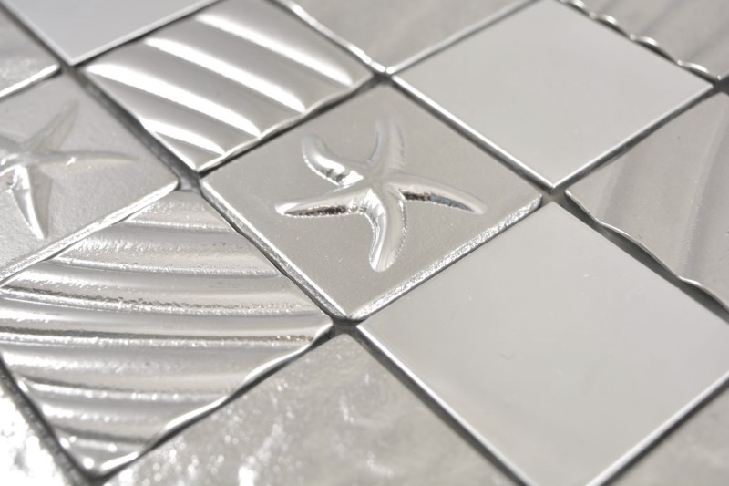 Mosaïque de verre Carreaux de mosaïque aspect acier relief argent cream mur carrelage cuisine salle de bain MOS88-2222