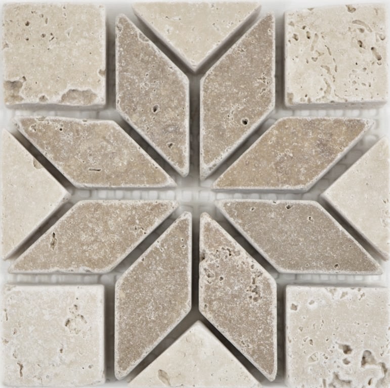 Mini intarsio in pietra naturale travertino decorazione beige avorio noce marrone parete cucina bagno WC pavimento sauna - MOSDEKO25
