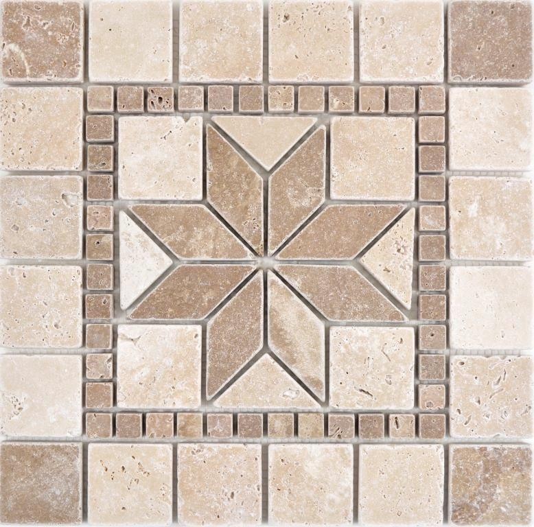 Natural stone inlay decor beige cream walnut brown travertine mosaic tile wall floor kitchen bathroom toilet sauna - MOSDEKO69