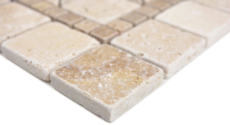 Pietra naturale intarsio decoro beige crema noce marrone travertino mosaico piastrelle parete pavimento cucina bagno sauna - MOSDEKO69