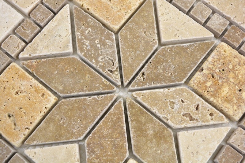 Inlay natural stone decor yellow gold beige walnut brown travertine mosaic tile floor wall tile kitchen tile - MOSDEKO80