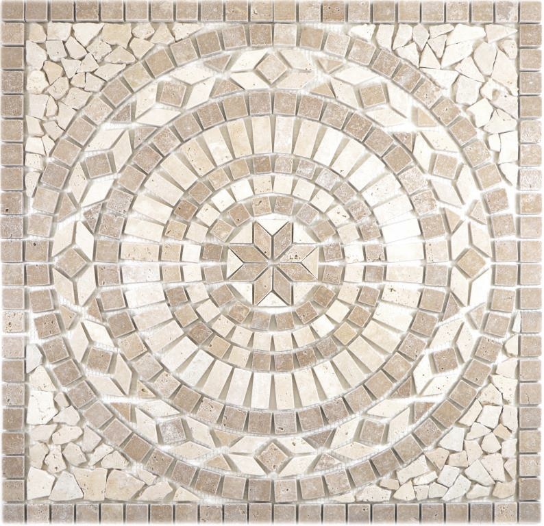 XL intarsio pietra naturale travertino beige chiaro crema noce marrone piastrelle mosaico pavimento cucina parete bagno sauna - MOSDEKO68