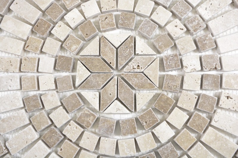 XL Inlay natural stone travertine light beige cream walnut brown mosaic tile floor kitchen wall bathroom sauna - MOSDEKO68