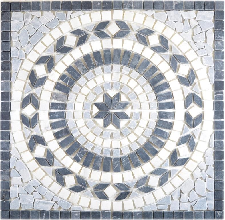 XL Inlay natural stone travertine anthracite black white light gray mosaic tile floor kitchen wall bathroom sauna - MOSDEKO57