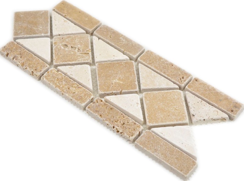 Travertino pietra naturale bordo beige crema cioccolato marrone noce parete pavimento doccia bagno cucina sauna - MOSBor-0246