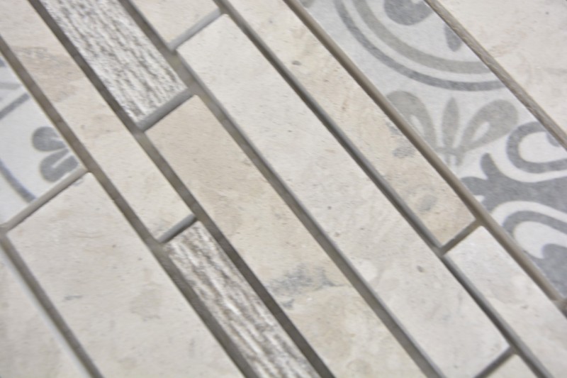 Marmor Mosaik Fliese Keramikmosaik grau cream Wandfliese Fliesenspiegel - MOS180-C0727G