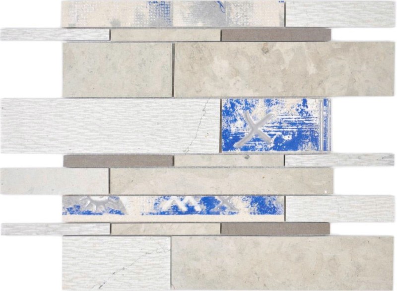 Marmor Mosaik Fliese Keramikmosaik Fliesen Stäbchen grau cream Küchenwand Fliesenspiegel Dusche Wand Boden - MOS180-D09STG