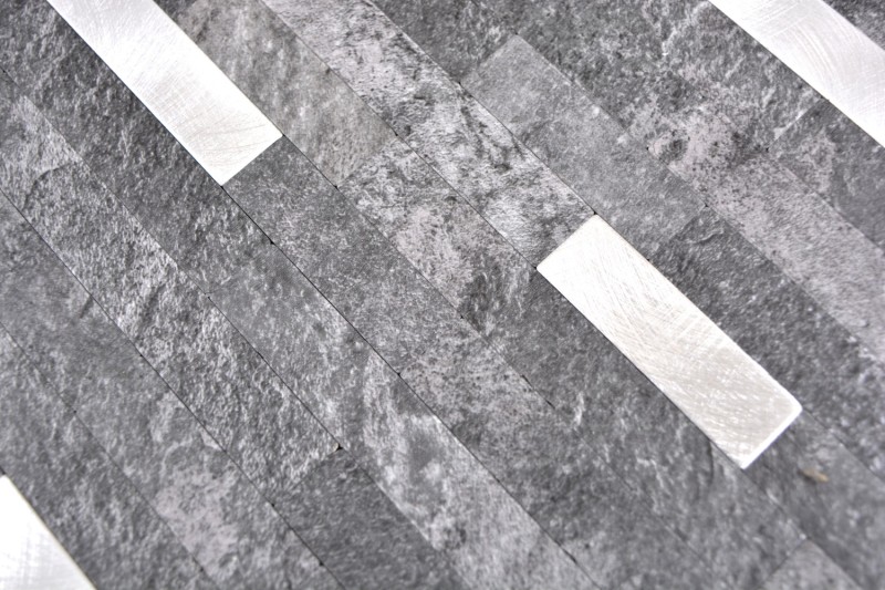 Mosaico vinilico autoadesivo bastoni aspetto pietra quarzo antracite argento piastrelle backsplash parete cucina MOS200-22BS