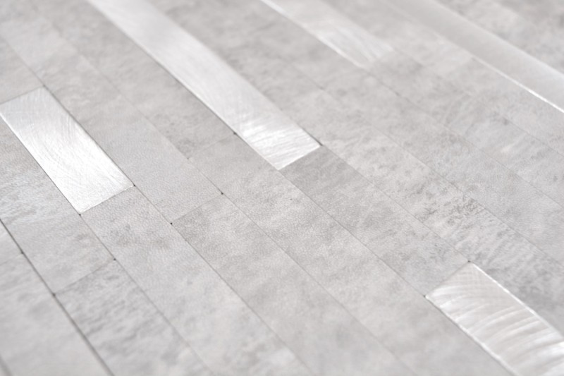 vinyle autocollant bâtonnets de mosaïque aspect pierre quartz ciment gris argent carrelage cuisine mur MOS200-4GS
