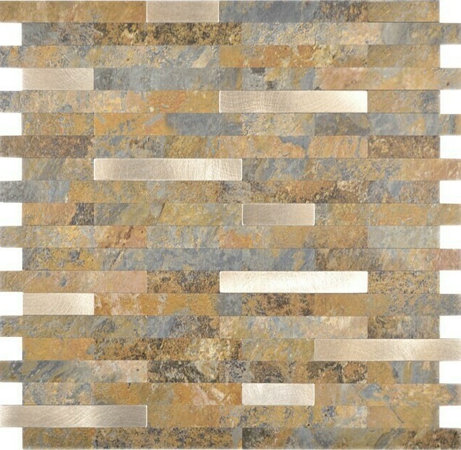 bastoncini autoadesivi in vinile mosaico aspetto pietra aspetto ardesia oro ruggine piastrelle backsplash parete cucina MOS200-MSG