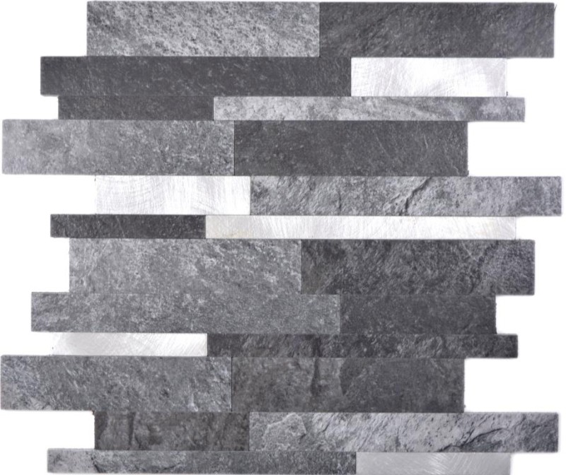 Mosaico vinilico autoadesivo a bastoncini aspetto pietra quarzo antracite argento piastrelle backsplash parete cucina MOS200-32BS