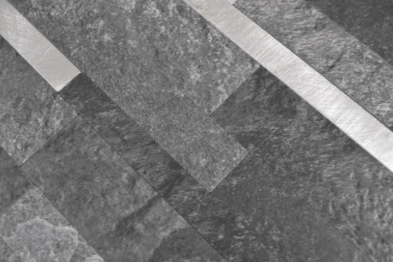 Mosaico vinilico autoadesivo a bastoncini aspetto pietra quarzo antracite argento piastrelle backsplash parete cucina MOS200-32BS