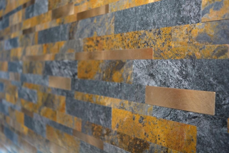 self-adhesive vinyl mosaic sticks stone look slate look gold rust tile backsplash kitchen wall MOS200-8MSG