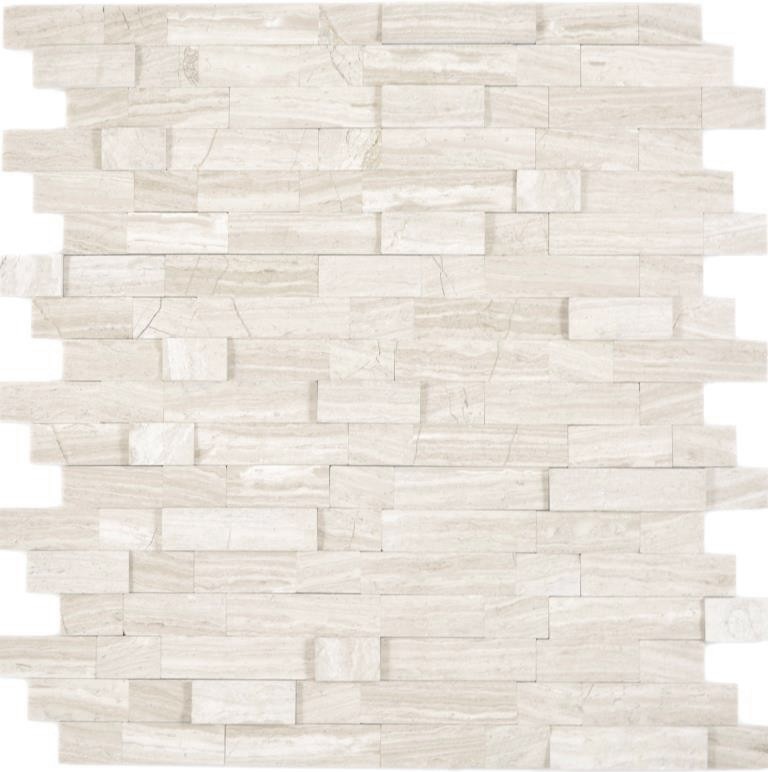 bastoncini autoadesivi mosaico composito pietra naturale Traverin beige piastrelle backsplash cucina parete ottica MOS200-M02